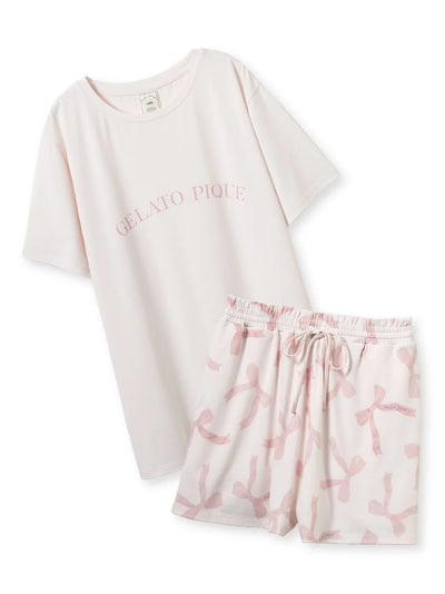 Cool-Touch Motif Variety Print T-shirt & Shorts Set gelato pique