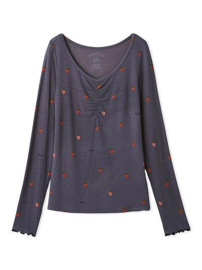 [Hot Fabric] Strawberry Print Long-sleeved T-shirt gelato pique