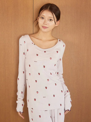 [Hot Fabric] Strawberry Print Long-sleeved T-shirt