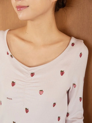 [Hot Fabric] Strawberry Print Long-sleeved T-shirt