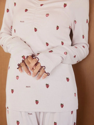 [Hot Fabric] Strawberry Print Long-sleeved T-shirt