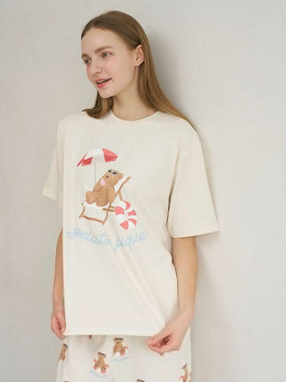 Cool-to-touch Summer Bear One-point Printed T-shirt