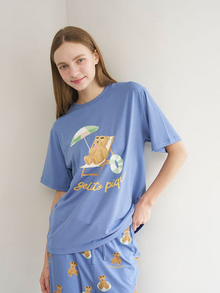 Cool-to-touch Summer Bear One-point Printed T-shirt