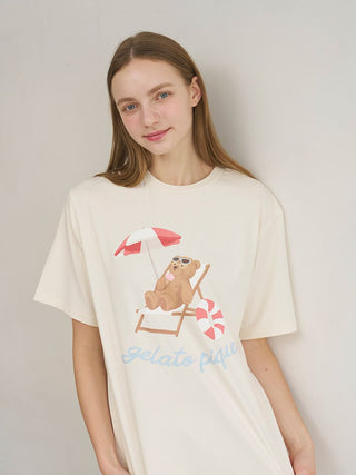 Cool-to-touch Summer Bear One-point Printed T-shirt