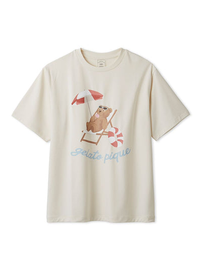 Cool-to-touch Summer Bear One-point Printed T-shirt gelato pique
