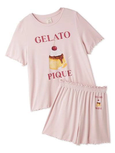 Cool Rayon Pudding T-shirt & Shorts Set gelato pique
