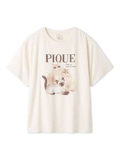 Cool-to-touch Fashionable Cats & Dogs Printed T-shirt gelato pique