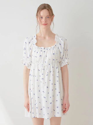 Small Floral Smocked Mini Dress in BLUE, Women's Loungewear Dresses at Gelato Pique USA.