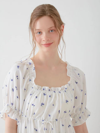 Small Floral Smocked Mini Dress in BLUE, Women's Loungewear Dresses at Gelato Pique USA.