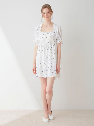 Small Floral Smocked Mini Dress in BLUE, Women's Loungewear Dresses at Gelato Pique USA.