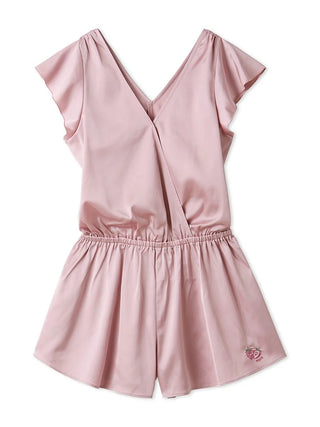 Satin Strawberry Embroidered Jumpsuit in PINK, Women's Loungewear Jumpsuits at Gelato Pique USA.