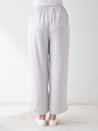  Logo Embroidered Satin Pajamas in blue, Women's Loungewear Pants Pajamas & Sleep Pants at Gelato Pique USA