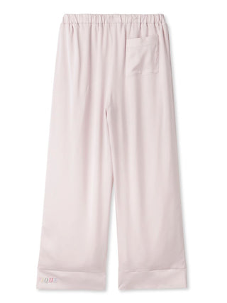  Logo Embroidered Satin Pajamas in pink, Women's Loungewear Pants Pajamas & Sleep Pants at Gelato Pique USA