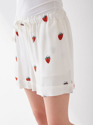  Strawberry Motif Lounge Shorts in off- white, Women's Loungewear Shorts at Gelato Pique USA