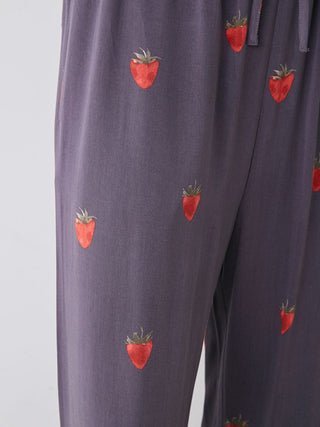 Strawberry Pattern Rayon Pajama Pants in navy, Women's Loungewear Pants Pajamas & Sleep Pants at Gelato Pique USA