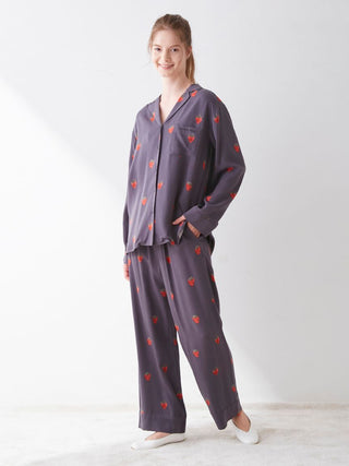 Strawberry Pattern Rayon Pajama Pants in navy, Women's Loungewear Pants Pajamas & Sleep Pants at Gelato Pique USA