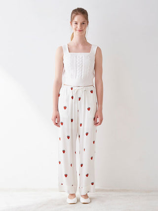 Strawberry Pattern Rayon Pajama Pants in off-white, Women's Loungewear Pants Pajamas & Sleep Pants at Gelato Pique USA