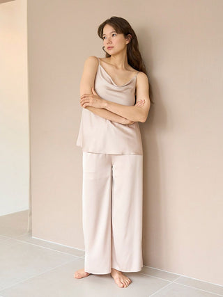 Satin Lounge Pants in BEIGE, Women's Loungewear Pants Pajamas & Sleep Pants at Gelato Pique USA.