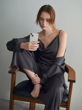 Satin Lounge Pants in CHARCOL GRAY, Women's Loungewear Pants Pajamas & Sleep Pants at Gelato Pique USA.