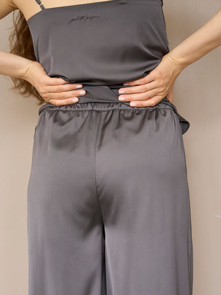 Satin Lounge Pants in CHARCOL GRAY, Women's Loungewear Pants Pajamas & Sleep Pants at Gelato Pique USA.