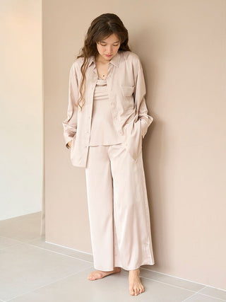 Satin Lounge Pants in BEIGE, Women's Loungewear Pants Pajamas & Sleep Pants at Gelato Pique USA.