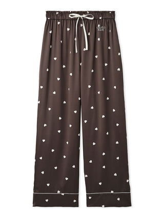 Heart pattern satin pajama pants by Gelato Pique USA, featuring a romantic and elegant design in silky fabric.