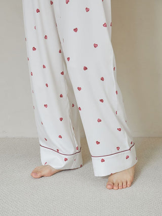 [Valentine] Heart Pattern Satin Long Pants