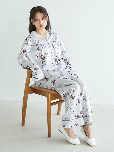 Floral Satin Piped Long Pants gelato pique