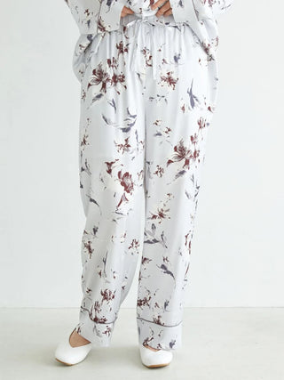Floral Satin Piped Long Pants