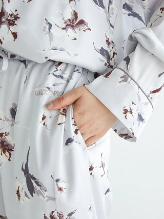 Floral Satin Piped Long Pants
