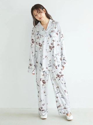 Floral Satin Piped Long Pants