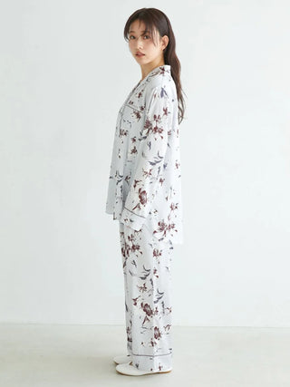 Floral Satin Piped Long Pants