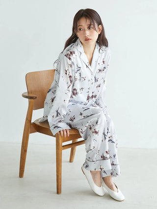 Floral Satin Piped Long Pants