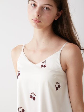 Urban Cherry Print Padded Cup Satin Camisole in Off White, Women's Loungewear Camisole Tops at Gelato Pique USA