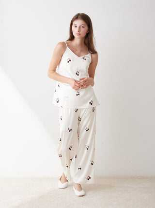 Urban Cherry Print Padded Cup Satin Camisole in Off White, Women's Loungewear Camisole Tops at Gelato Pique USA
