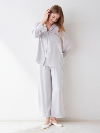 Comfy Long Sleeve Satin Sleepwear in blue, Women's Loungewear long sleeve sleepwear at Gelato Pique USA