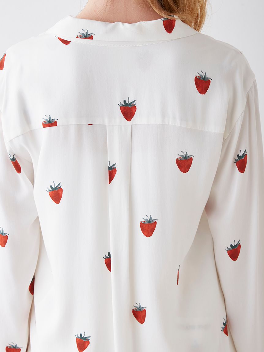 Passec Women 2 Piece Floral Pajamas Lounge Set Sweet Strawberry Long Sleeve  Shirt+Wide Leg Palazzo Pants Loungewear, Strawberry White, Medium