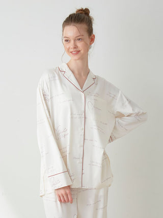[Sweet] Satin Sleep Shirt Long Sleeve Sleepwear in Off White, Women's Loungewear Tops, T-shirt , Tank Top at Gelato Pique USA.