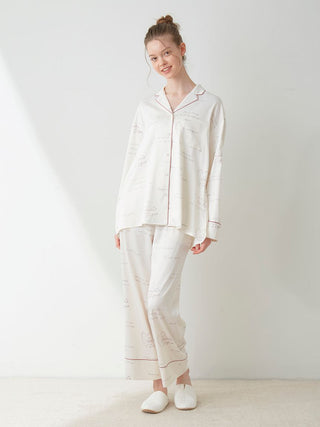 [Sweet] Satin Sleep Shirt Long Sleeve Sleepwear in Off White, Women's Loungewear Tops, T-shirt , Tank Top at Gelato Pique USA.