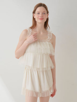 Tulle Lounge Camisole Top in OFF WHITE, Women's Loungewear Camisole Tops at Gelato Pique USA.