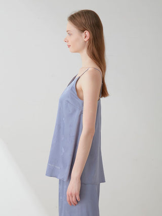 Satin Flower Jacquard Camisole Top in BLUE, Women's Loungewear Camisole Tops at Gelato Pique USA.