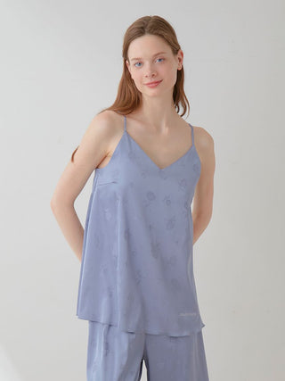 Satin Flower Jacquard Camisole Top in BLUE, Women's Loungewear Camisole Tops at Gelato Pique USA.