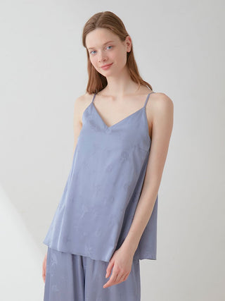 Satin Flower Jacquard Camisole Top in BLUE, Women's Loungewear Camisole Tops at Gelato Pique USA.