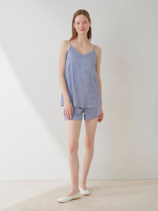 Satin Flower Jacquard Camisole Top in BLUE, Women's Loungewear Camisole Tops at Gelato Pique USA.