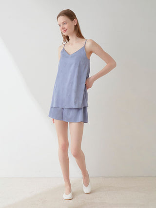 Satin Flower Jacquard Camisole Top in BLUE, Women's Loungewear Camisole Tops at Gelato Pique USA.