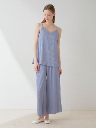 Satin Flower Jacquard Camisole Top in BLUE, Women's Loungewear Camisole Tops at Gelato Pique USA.