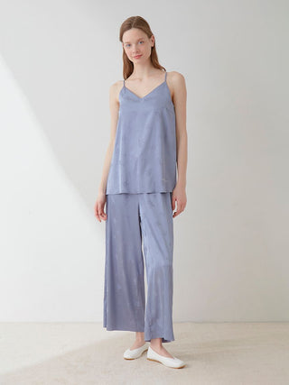 Satin Flower Jacquard Camisole Top in BLUE, Women's Loungewear Camisole Tops at Gelato Pique USA.