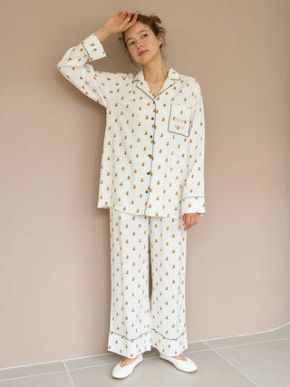 Variation Long Sleeve Pajama Shirts in OFF WHITE, Women's Loungewear Shirt Sleepwear Shirt, Lounge Set at Gelato Pique USA.