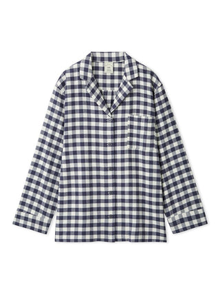 Checkered Long Sleeve Sleep Shirt Sleepwear in Navy, Women's Loungewear Shirt Sleepwear Shirt, Lounge Set at Gelato Pique USA