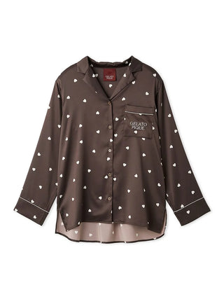 Heart Pattern Satin Pajama Shirt by Gelato Pique USA, featuring luxurious satin fabric with chic heart designs.